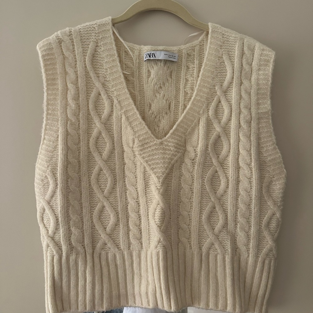Zara Cream Cable Knit Sweater Vest